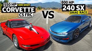 Nitrous-Fed Lightweight Corvette vs 800hp 2JZ Nissan 240SX Drag Race