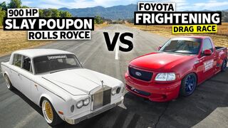 Hoonigan’s Fast & the Furious Tribute Truck vs Hellcat Swapped Rolls Royce Drag Race