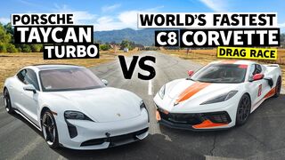 Porsche Taycan vs. World's Fastest C8 Corvette With Emelia Hartford // This vs. That