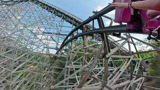 Outlaw Run horizon leveled front seat on-ride POV Silver Dollar City